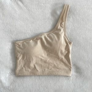Klassy Network Beige One Shoulder Top (Cropped) Size XS